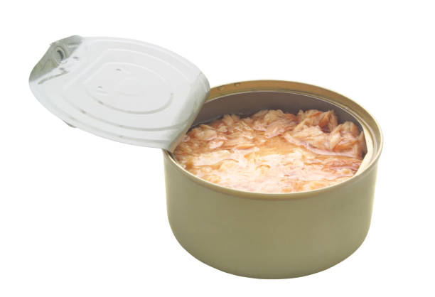 istock Canned tuna fish in tin can isolated 1285450669
