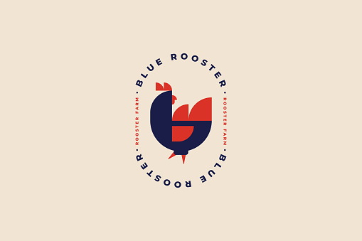 Template for poultry farm and poultry farm. Rooster in folk style. Image can be used for packaging design, restaurant menus, market design, butcher shops and chicken farm. Vector illustration.