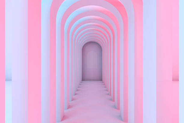 istock Empty corridor of arches with colorful illumination 3 d 1285452222