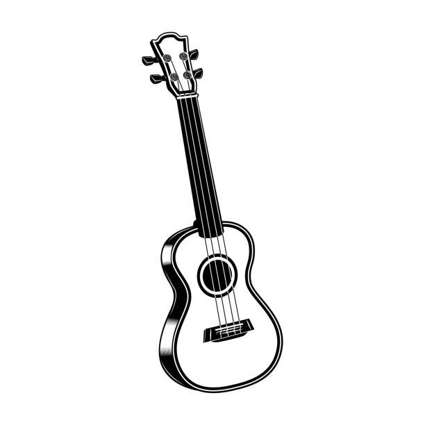 ilustraciones, imágenes clip art, dibujos animados e iconos de stock de ilustración vectorial de guitarra en blanco y negro - tropical climate audio