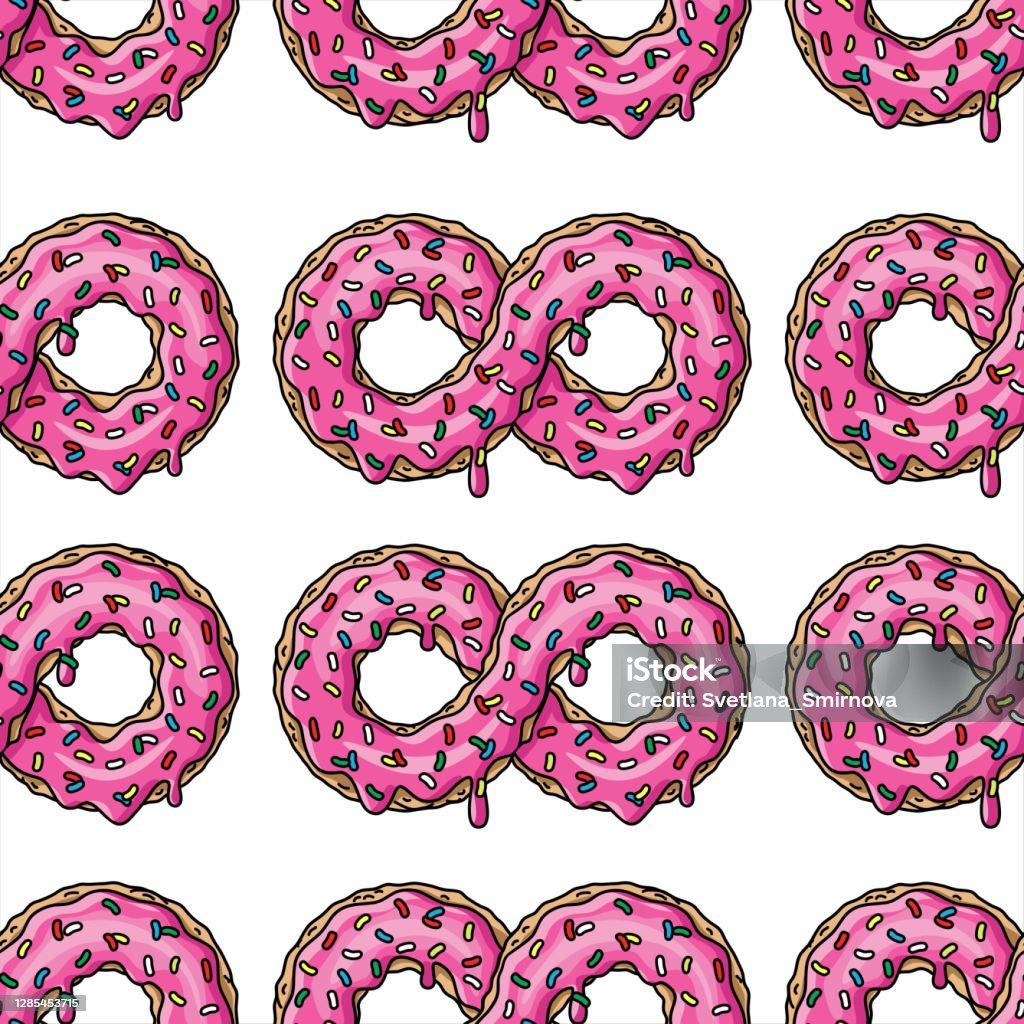 Cartoon Donuts With Pink Glaze And Colored Sprinkles On White Background  Seamless Pattern Texture For Fabric Wrapping Wallpaper Decorative Print  Stock Illustration - Download Image Now - iStock