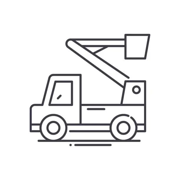 Vector illustration of Boom lift icon, linear isolated illustration, thin line vector, web design sign, outline concept symbol with editable stroke on white background.