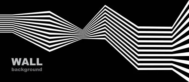 Vector illustration of Abstract background with lines. Stripes optical art illusion. Monochrome geometric pattern.