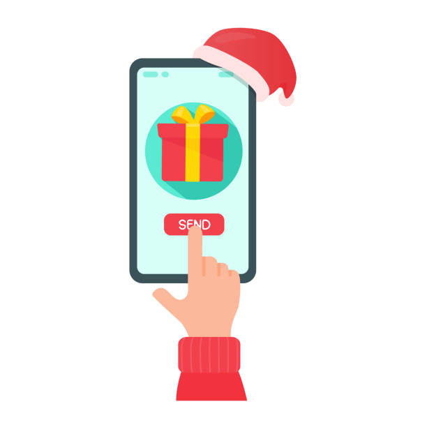 istock Mobile phone screen to press the button to send gifts to friends on Christmas. 1285462229