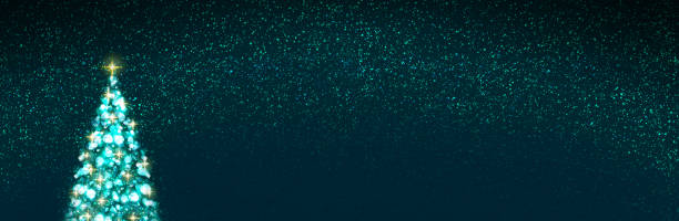 istock Christmas tree isolated on green stars sky. Christmas background. 1285462581