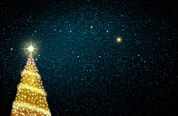 istock Christmas tree isolated on blue stars sky. Christmas background. 1285462754