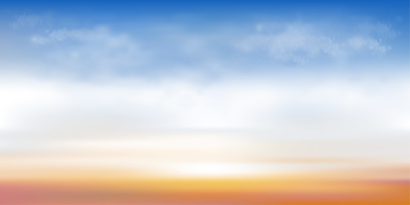 Blue sky with cloud background,Cartoon sky with orang, yellow,pink sky with sunrise.Concept all seasonal horizon banner like a spring and summer in evening, autumn and winter morning