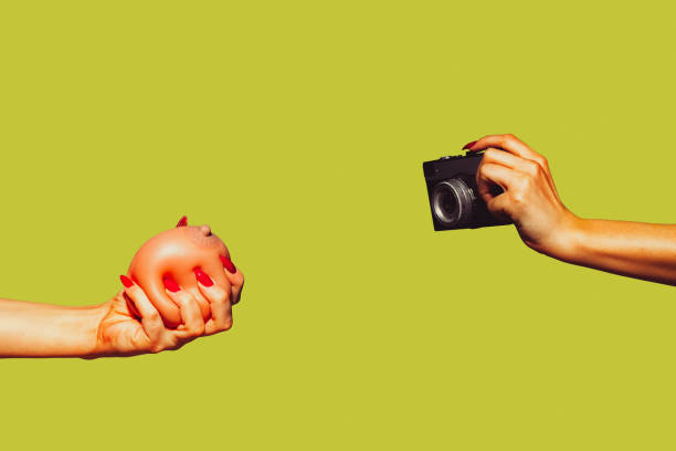 istock Modern art collage in pop-art style. Hands isolated on trendy colored background with copyspace, contrast 1285466391