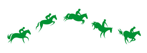 ilustrações, clipart, desenhos animados e ícones de corrida simplificada de cavalos. - steeplechasing