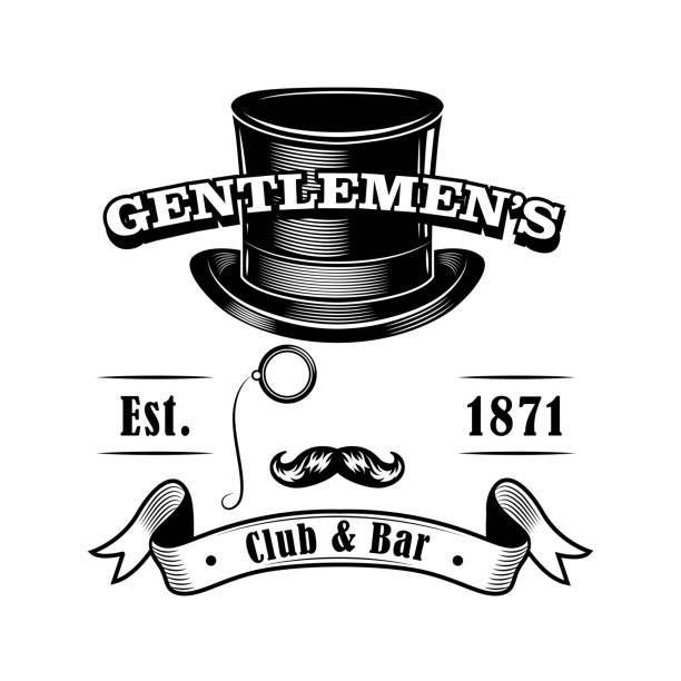 gentlemens club label vektor-illustration - monocle stock-grafiken, -clipart, -cartoons und -symbole