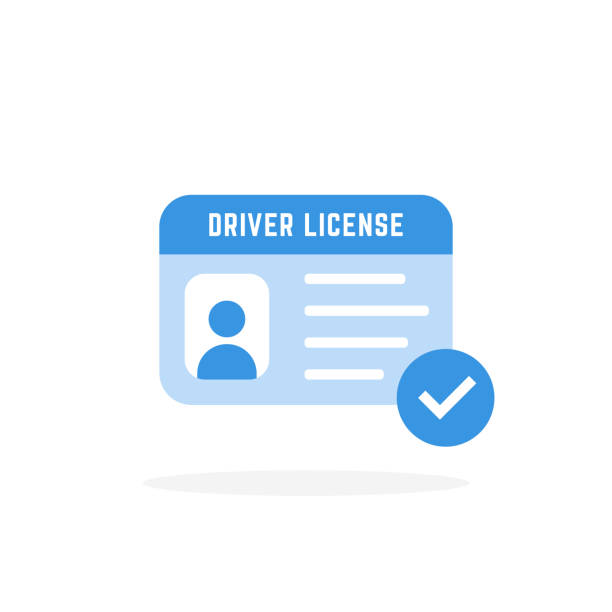 blue driver license card icon blue driver license card icon. concept of driver s personal documents or simple id card with chip. flat cartoon style trend modern graphic art color design isolated on white background driver's license stock illustrations