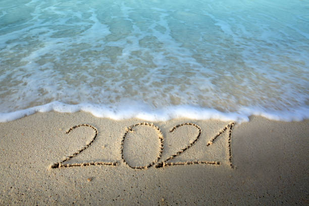 istock New Year 2021 is coming concept on tropical beach. 1285469000