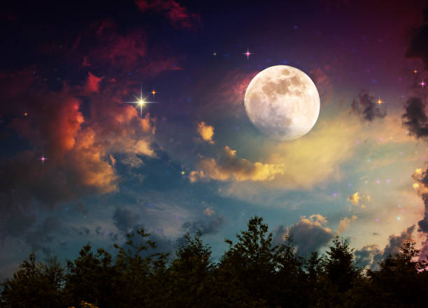 istock Full moon and black abstract sky. Abstract background. 1285469053