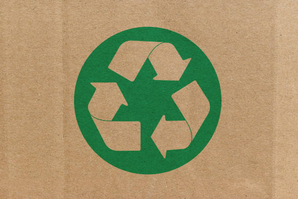 istock Green recycle symbol on cardboard background. 1285470148