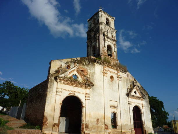 istock Church ruins with bell tower and sky 1285471695