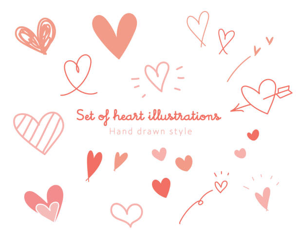 illustrazioni stock, clip art, cartoni animati e icone di tendenza di set di cuori vettoriali disegnati a mano. - arrow heart shape isolated on white valentines day