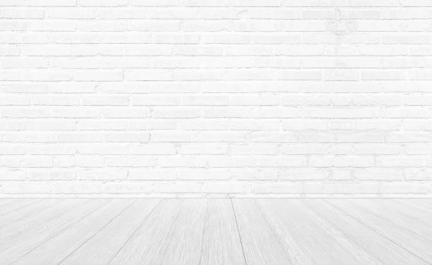 白い木製の床とレンガの壁の背景とヴィンテージインテリアルーム - residential home 写真 ストックフォトと画像
