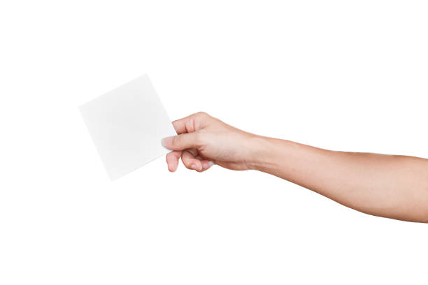istock Hand holding pieces of paper (cards, tickets, flyers, invitations or coupons, ), Isolated on white background 1285472803
