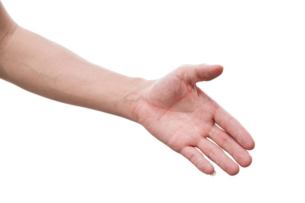 istock Male palm hand gesture isolated on white background. with clipping path. 1285474264
