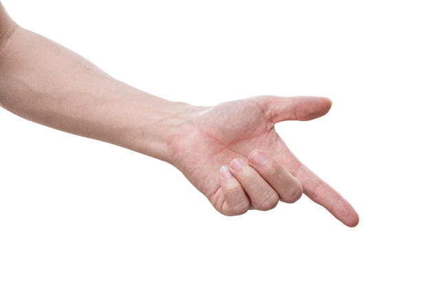istock Male palm hand gesture isolated on white background. with clipping path. 1285474268