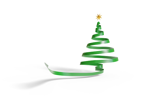 3D render golden line Christmas tree prop isolated on white background
