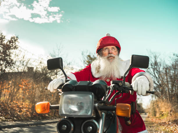 istock Santa Claus on motorbike 1285475587