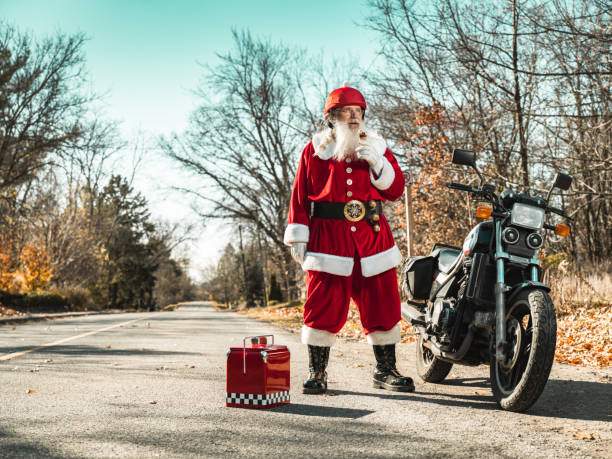 istock Santa Claus taking a break on the road 1285479595