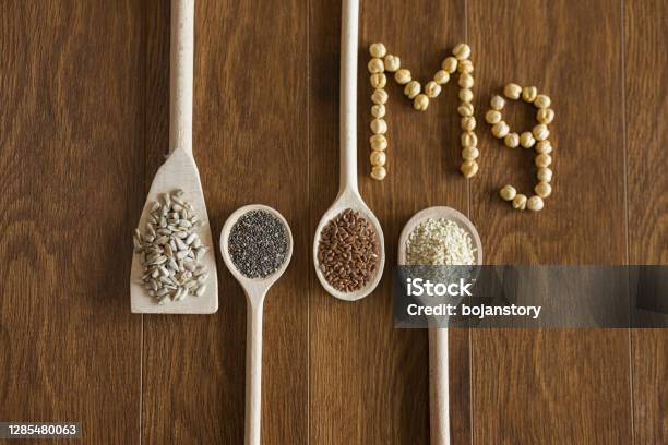 Seeds As A Source Of Magnesium Stock Photo - Download Image Now - Magnesium, Food, Flax Seed