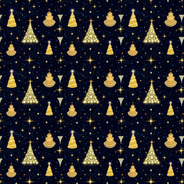 złote choinki bezszwowy wzór do tekstury tkaniny lub papieru do pakowania. - moravian star christmas textile textured stock illustrations