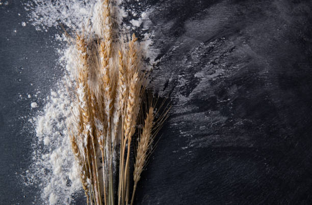 istock Black background with the wheat flour 1285481144