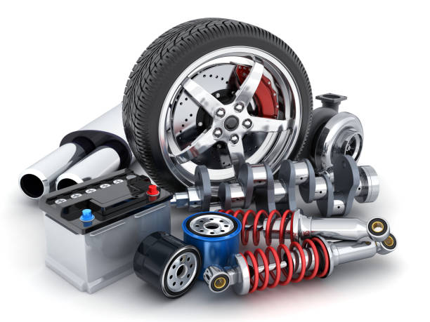 istock Wheel and many other car parts on white background 1285481183
