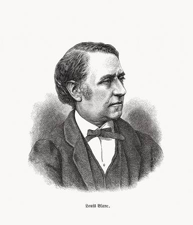 Jean-Joseph-Charles-Louis Blanc (1811 - 1882) - French utopian socialist and founder of social democracy. He sought to mitigate the effects of capitalism (such as unemployment) by reforming the economy based on the political hegemony of the working class. His main work Organization of Work (L’organization du travail), published in 1839, is still important today when it first pronounced a right to work as a civil or human right. Wood engraving, published in 1893.