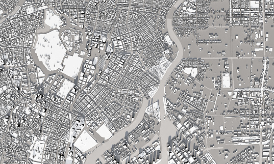 Barcelona, Spain - May 2018:Miniature cityscape model of Barcelona grid city plan