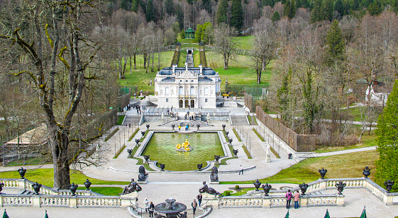 panoramic view at the baroque garden of the palace Schlosshof in Austria across the border onto the town of Bratislava in Slovakia