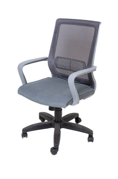 istock gray office fabric armchair on wheels isolated on white background, side view 1285484806