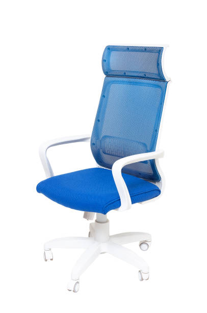 istock blue office fabric armchair on wheels isolated on white background, side view 1285484854