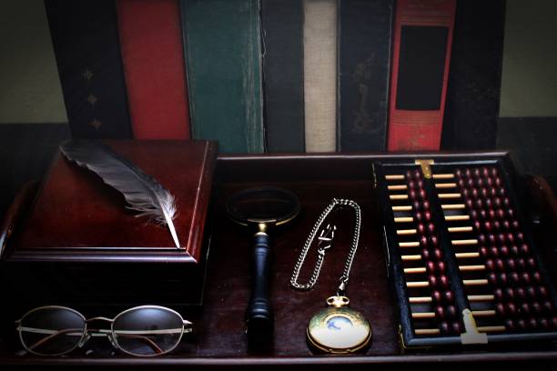 istock a desk set tray with old books 1285485695