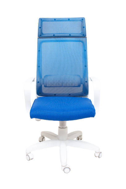 istock blue office fabric armchair on wheels isolated on white background, front view 1285486178
