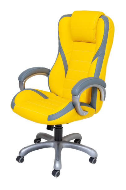 istock yellow leather office chair on wheels isolated on white background, side view 1285486292
