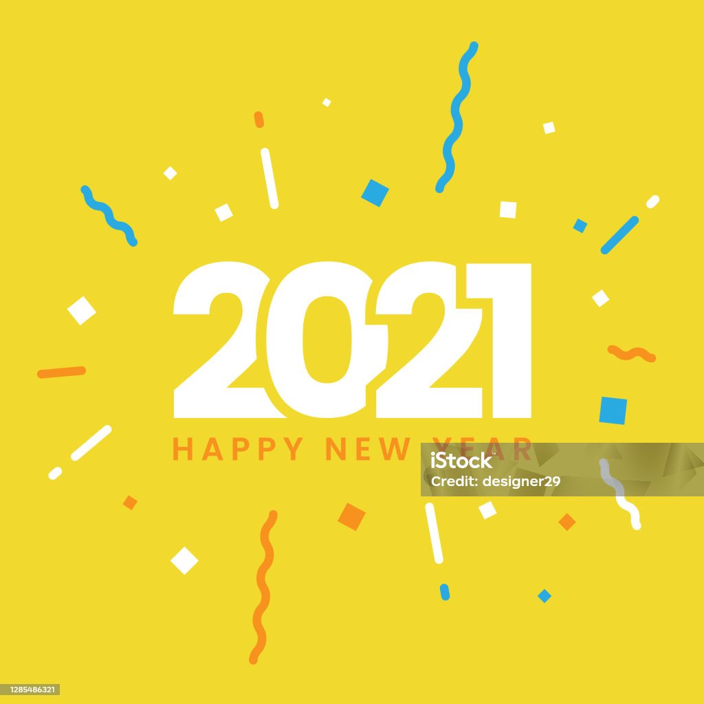 Happy New Year 2021 Flat Design. Scalable to any size. Vector Illustration EPS 10 File. Confetti stock vector