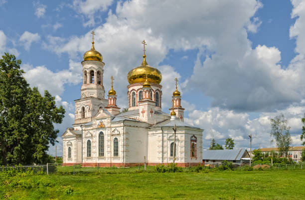 Ancient Orthodox Church of the Nativity of Christ in the village of Lebyazhye, Ulyanovsk region stock photo