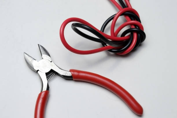 istock tangled two-tone wire and wire cutters on a white background. 1285487979