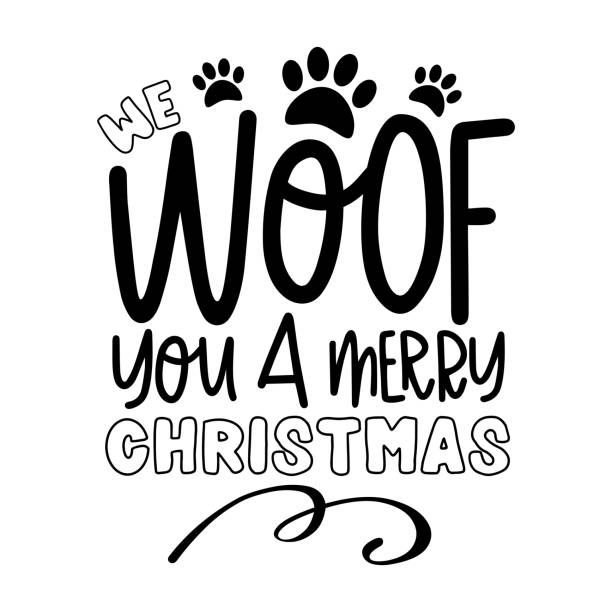 ilustrações de stock, clip art, desenhos animados e ícones de we woof you a merry christmas - funny greeting for christmas. - fur type