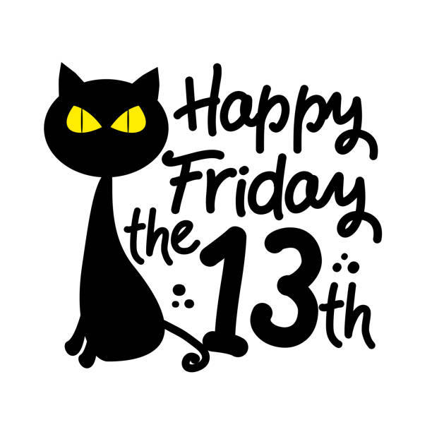 해피 프라이데이 13일 - 블랙 캣 만화 벡터 일러스트레이션 - friday the 13th stock illustrations