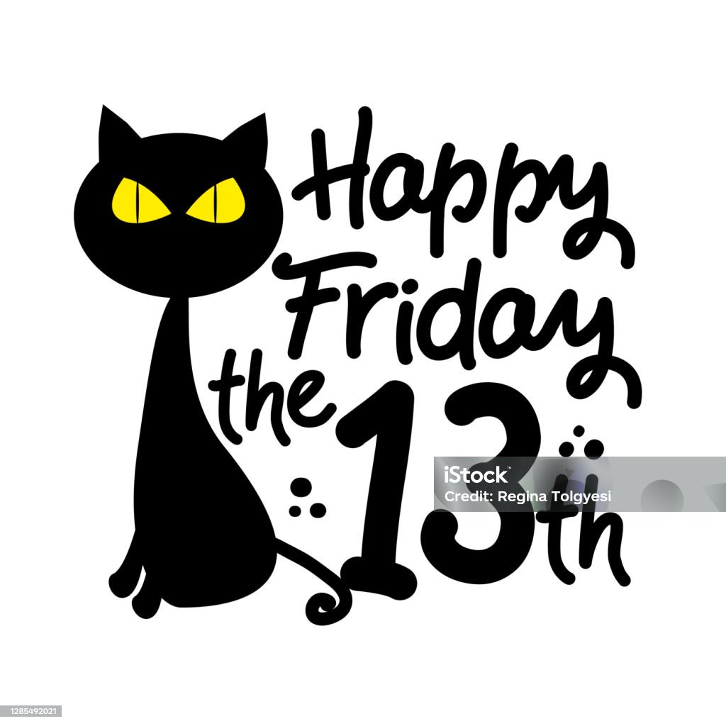 Happy Friday The 13th Black Cat Cartoon Vector Illustration Stock  Illustration - Download Image Now - iStock