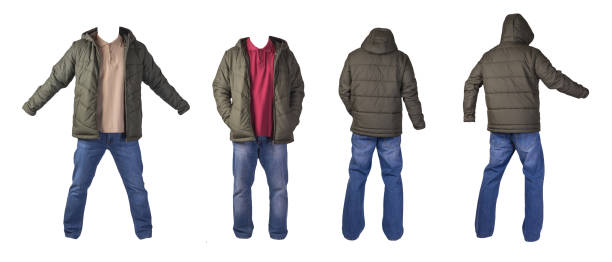 istock hakki jacket with  shirt and blue jeans isolated on white background. 1285492364