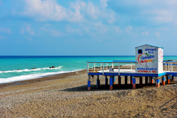 the beautiful sandy beach of the Sicilian village empty due to the coronavirus September 18 2020 Capo d'orlando Sicily Italy