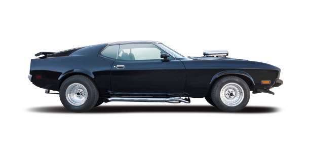 Classic American muscle car Black American muscle car, side view isolated on white background sports car photos stock pictures, royalty-free photos & images