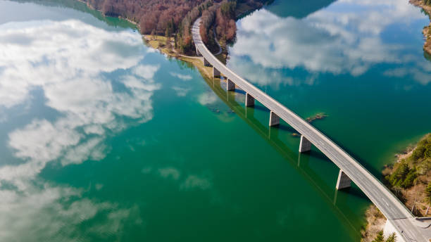 istock Aerial view on bridge over water 1285497267