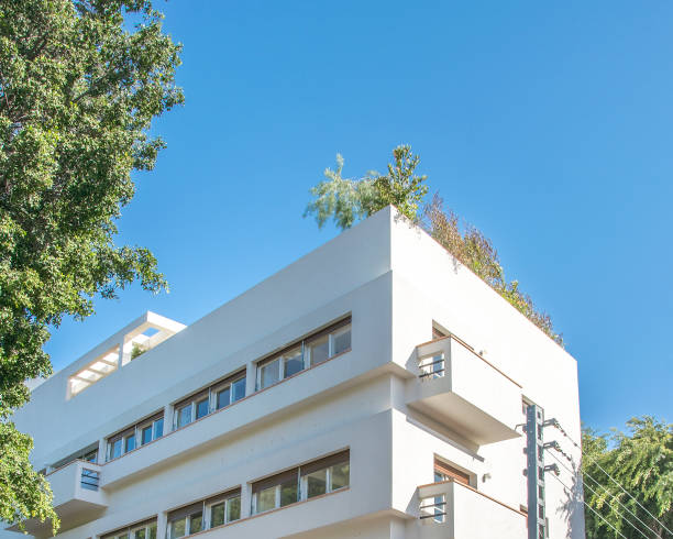 Bauhaus style building exterior view, tel aviv, israel